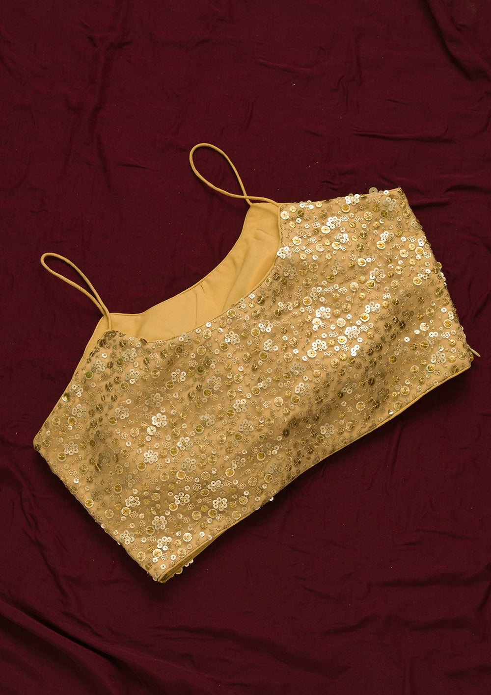 Gold Sequins Net Readymade Blouse-Koskii
