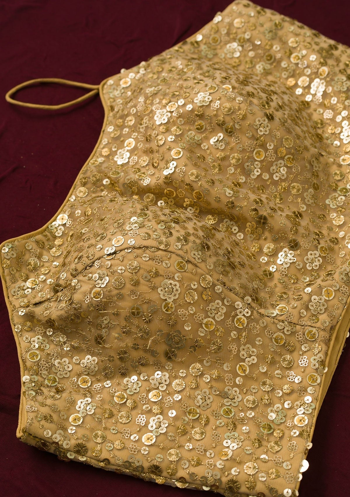 Gold Sequins Net Readymade Blouse-Koskii