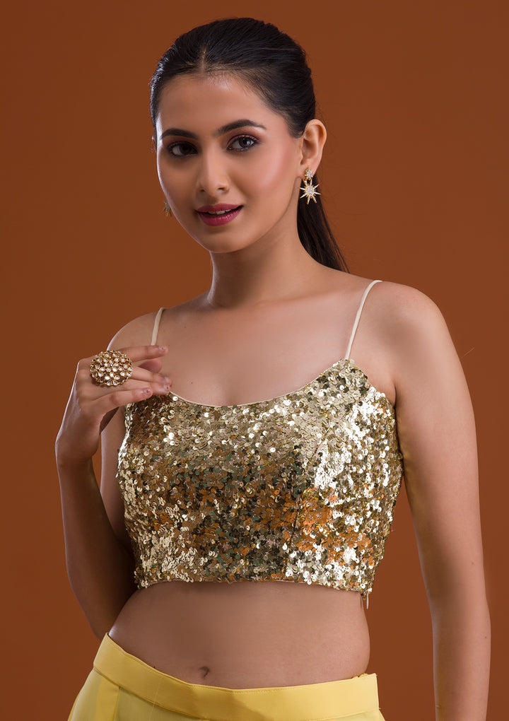 Gold Sequins Net Blouse-Koskii