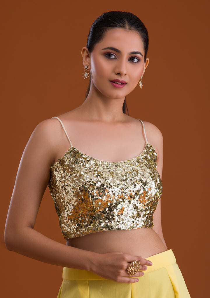 Gold Sequins Net Blouse-Koskii