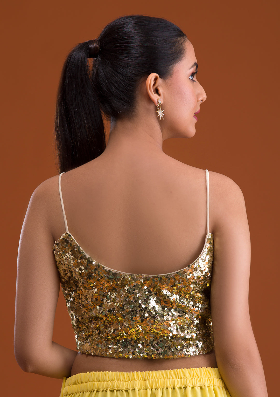Gold Sequins Net Blouse-Koskii
