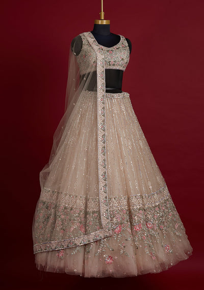 Gold Sequins Net Designer Lehenga - koskii