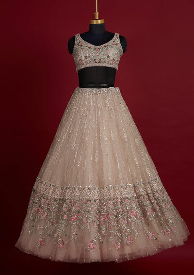 Gold Sequins Net Designer Lehenga - koskii