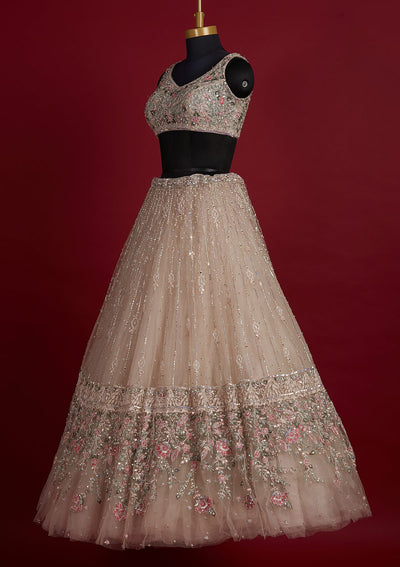 Gold Sequins Net Designer Lehenga - koskii