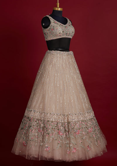 Gold Sequins Net Designer Lehenga - koskii