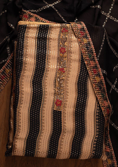Gold Sequins Semi Crepe Designer Unstitched Salwar Suit - koskii