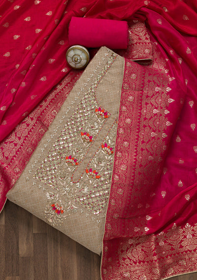 Gold Sequins Semi Crepe Unstitched Salwar Suit-Koskii