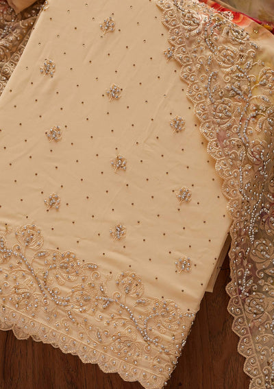 Gold Silver Stonework Georgette Designer Unstitched Salwar Suit - koskii
