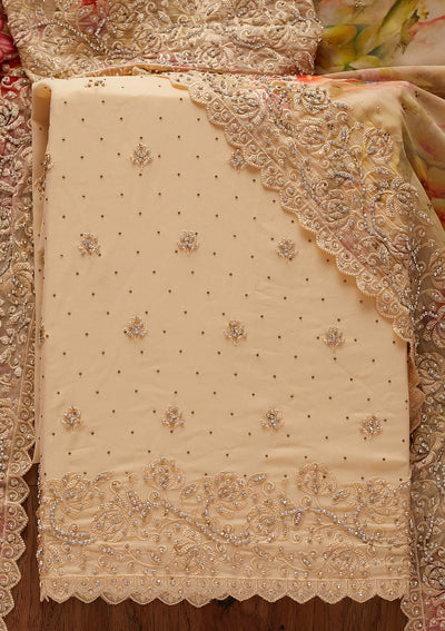 Gold Silver Stonework Georgette Designer Unstitched Salwar Suit - koskii