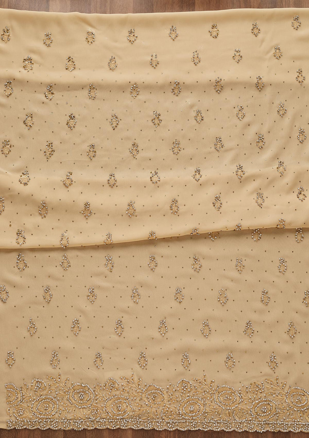 Gold Silver Stonework Georgette Unstitched Salwar Suit-Koskii