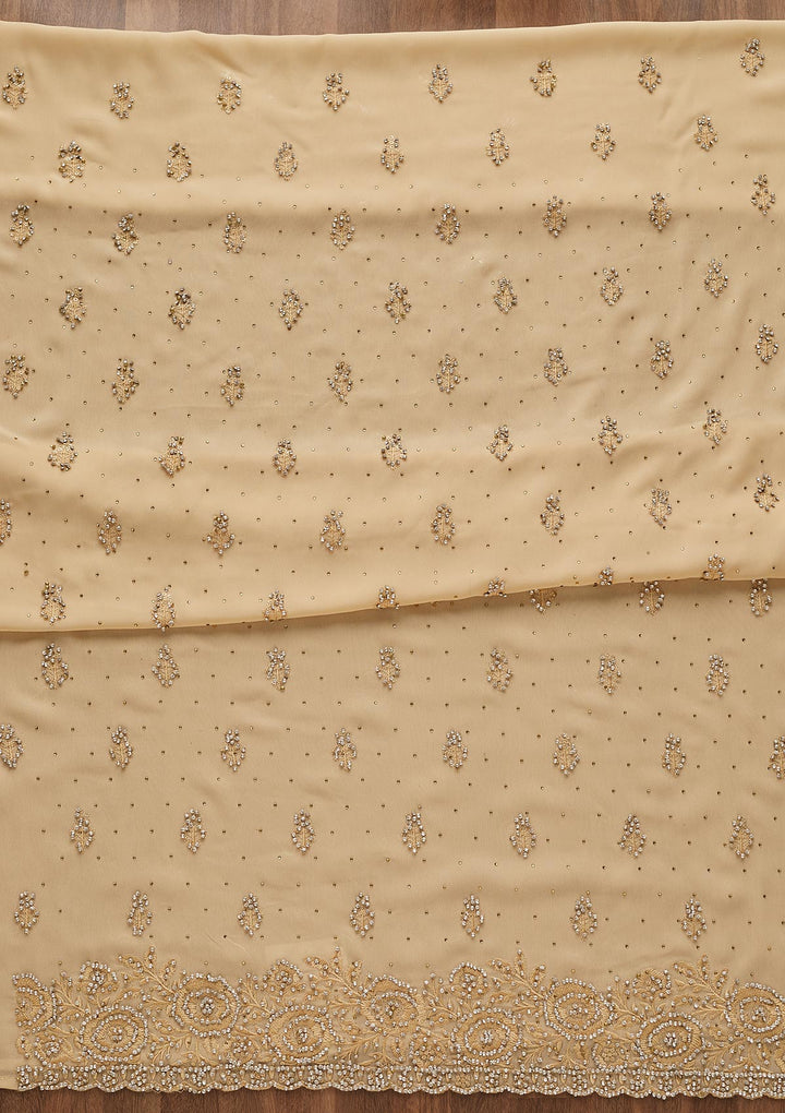 Gold Silver Stonework Georgette Unstitched Salwar Suit-Koskii