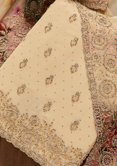 Gold Silver Stonework Georgette Unstitched Salwar Suit-Koskii