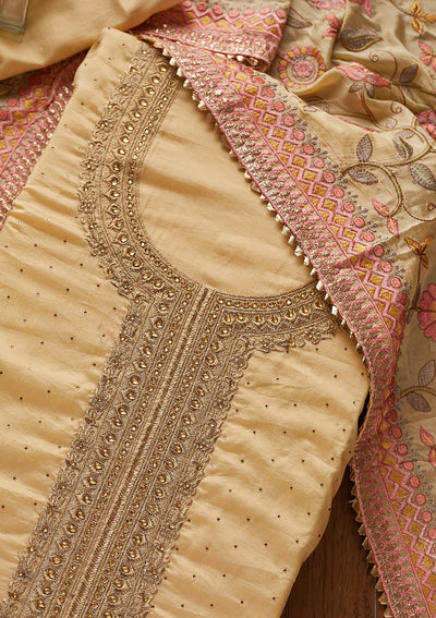 Gold Stonework Art Silk Designer Unstitched Salwar Suit - koskii