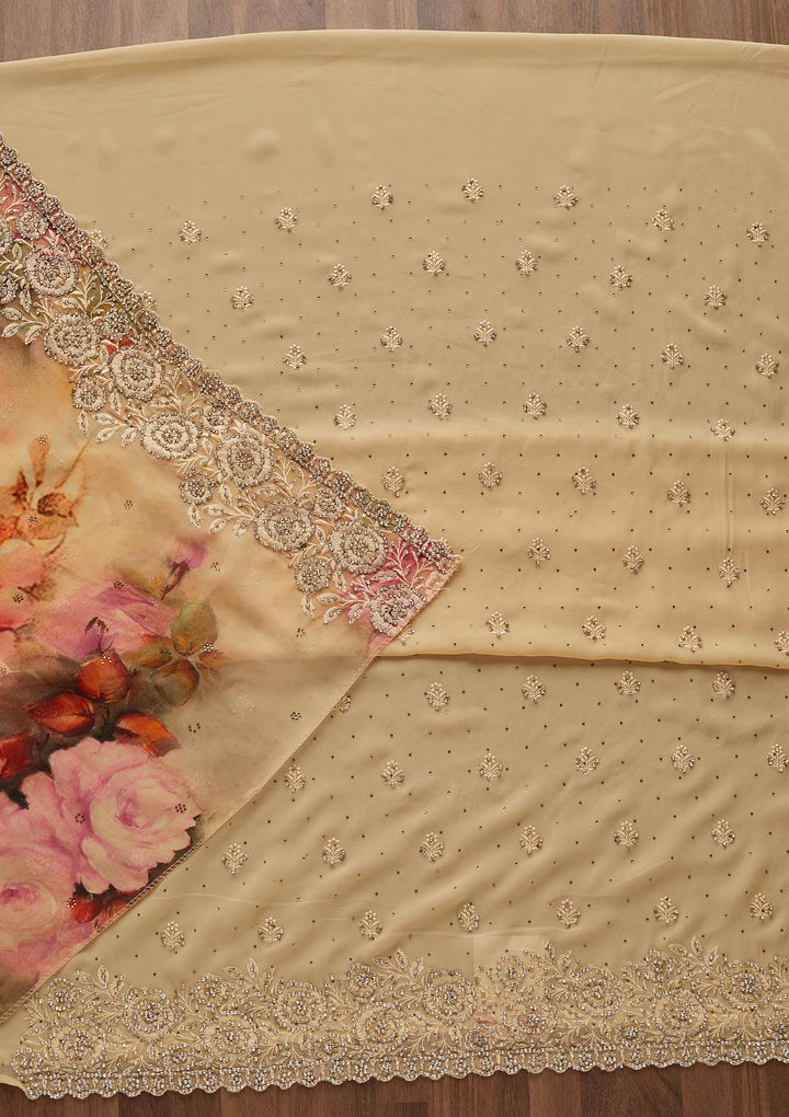 Gold Stonework Georgette Unstitched Salwar Suit - Koskii