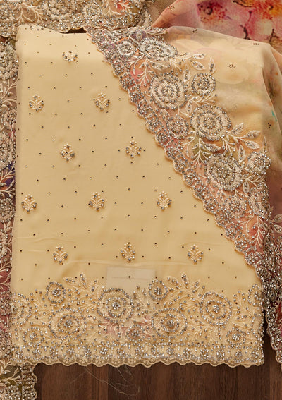 Gold Stonework Georgette Unstitched Salwar Suit - Koskii
