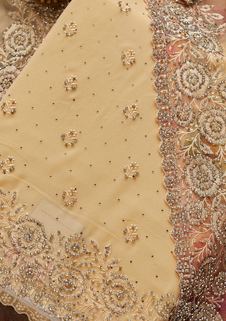 Gold Stonework Georgette Unstitched Salwar Suit - Koskii