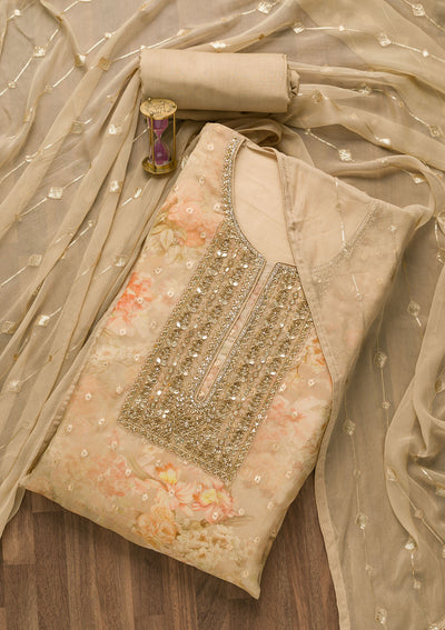 Gold Stonework Georgette Unstitched Salwar Suit-Koskii
