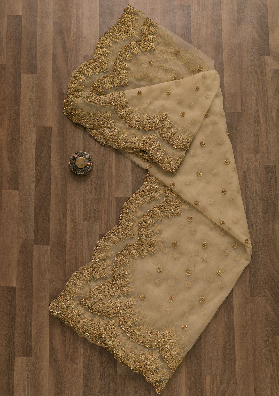Gold Stonework Net Dupatta-Koskii