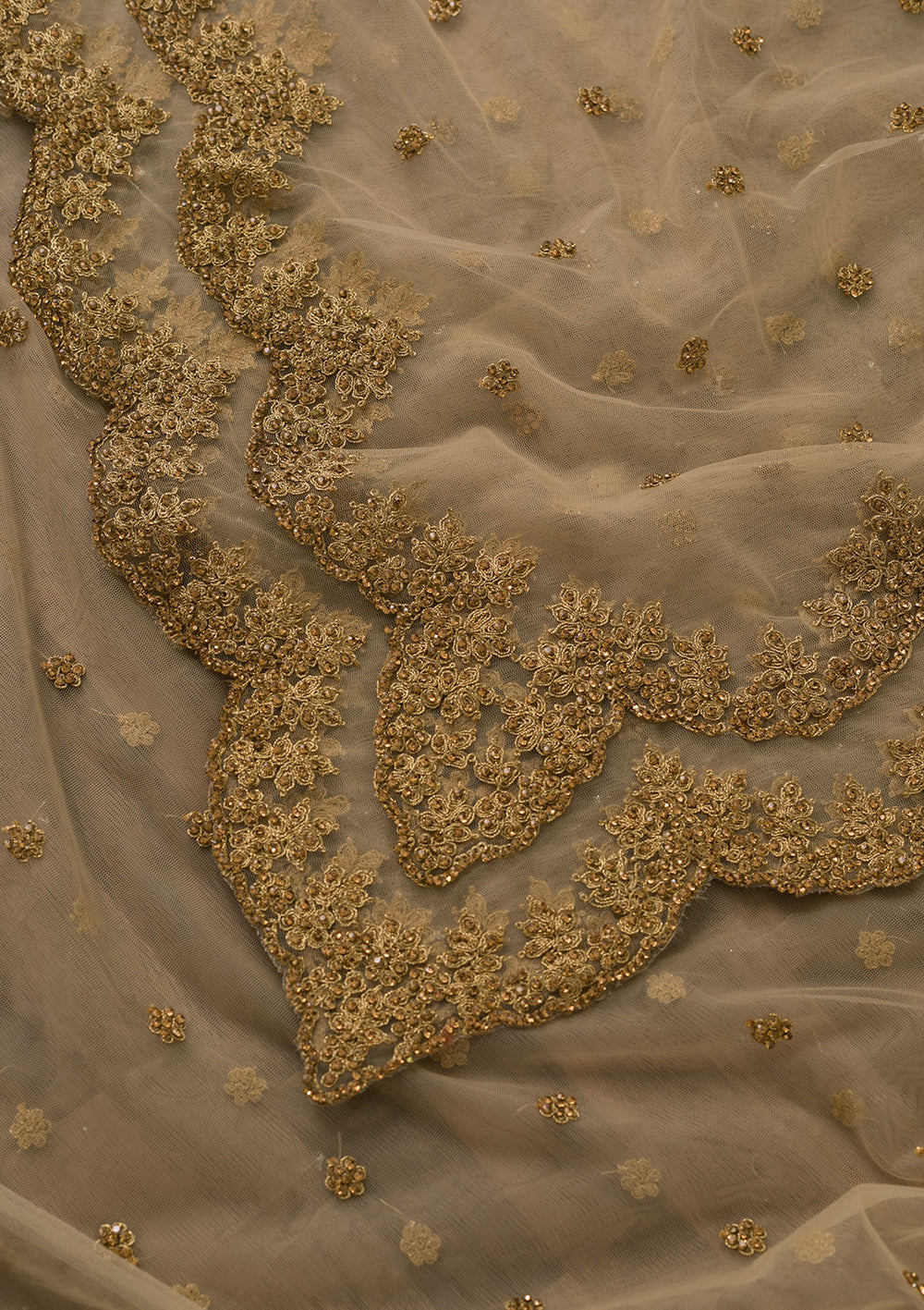Gold Stonework Net Dupatta-Koskii