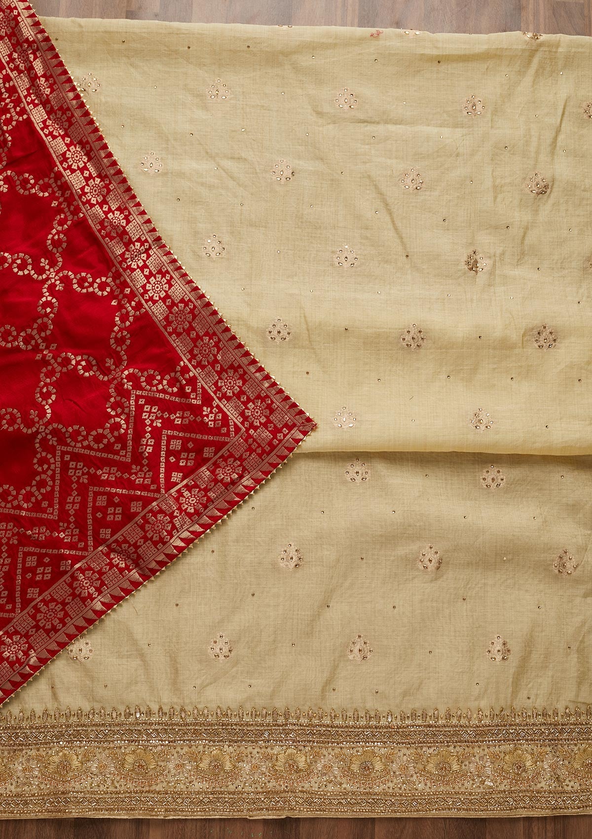 Gold Stonework Semi Crepe Unstitched Salwar Suit - Koskii
