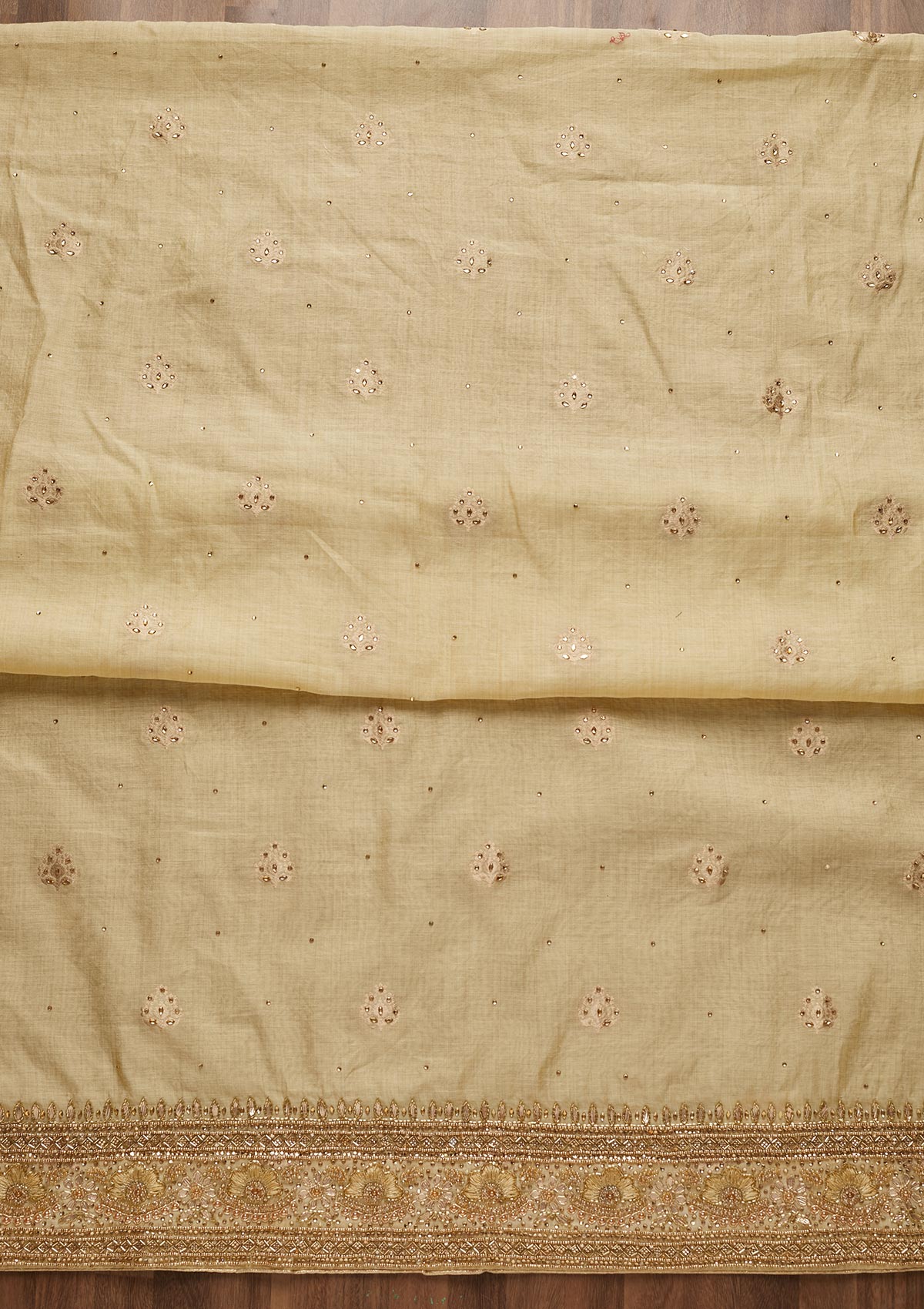 Gold Stonework Semi Crepe Unstitched Salwar Suit - Koskii