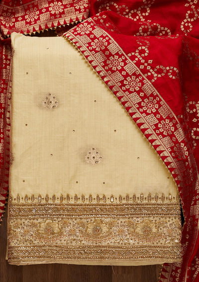 Gold Stonework Semi Crepe Unstitched Salwar Suit - Koskii