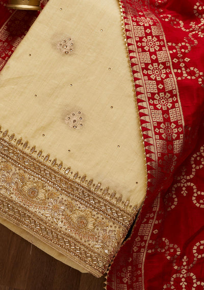 Gold Stonework Semi Crepe Unstitched Salwar Suit - Koskii