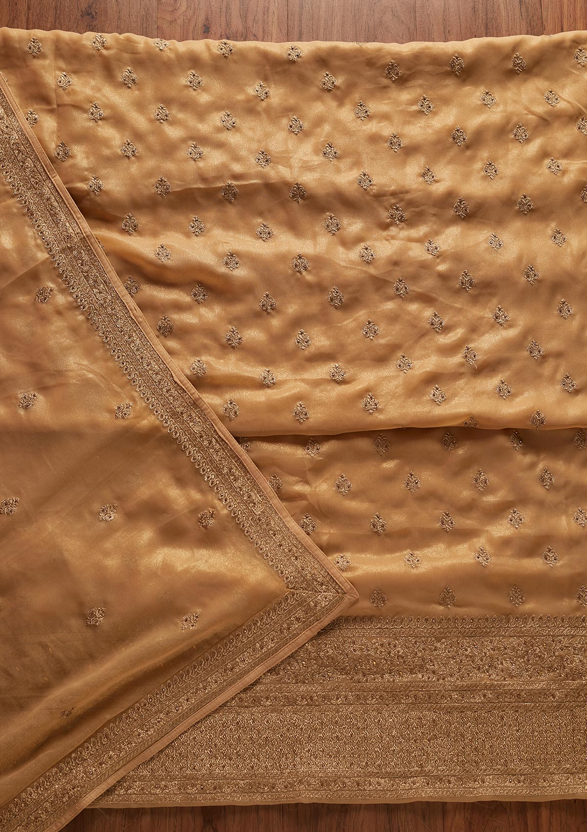 Gold Stonework Shimmer Designer Unstitched Salwar Suit - koskii