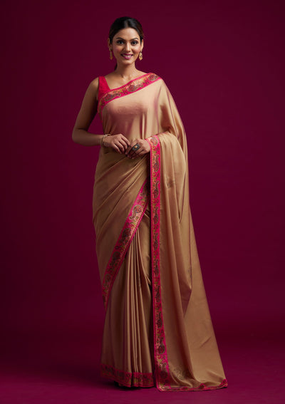 Gold Swarovski Semi Crepe Designer Saree - koskii