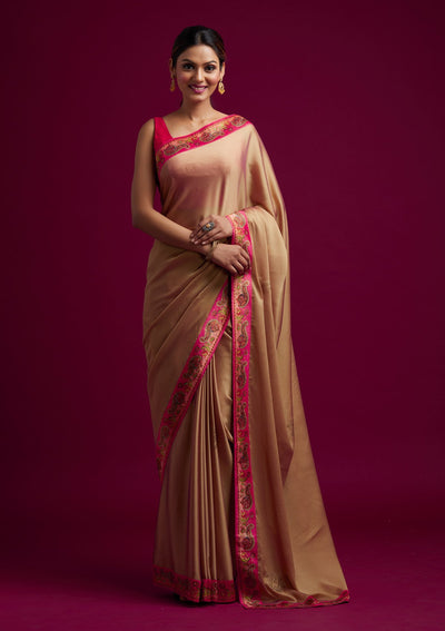 Gold Swarovski Semi Crepe Designer Saree - koskii