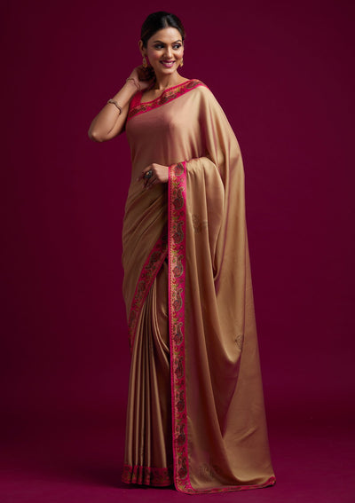 Gold Swarovski Semi Crepe Designer Saree - koskii