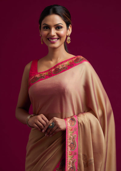 Gold Swarovski Semi Crepe Designer Saree - koskii