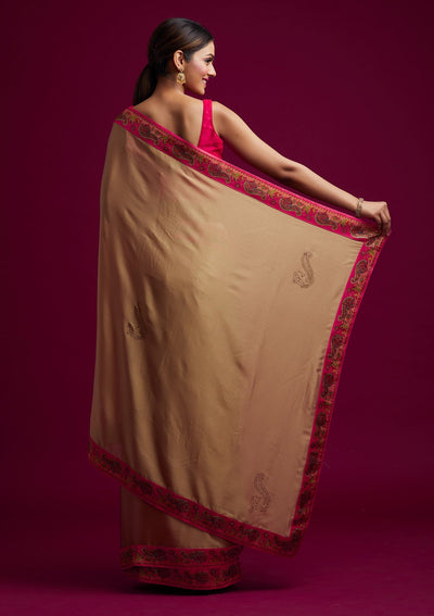 Gold Swarovski Semi Crepe Designer Saree - koskii