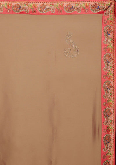 Gold Swarovski Semi Crepe Designer Saree - koskii