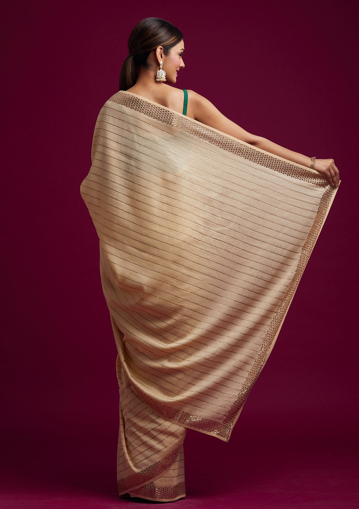 Gold Swarovski Shimmer Designer Saree - koskii