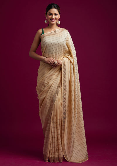 Gold Swarovski Shimmer Designer Saree - koskii
