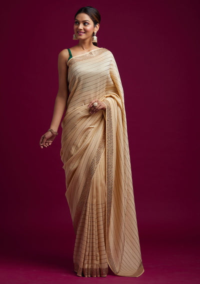 Gold Swarovski Shimmer Designer Saree - koskii