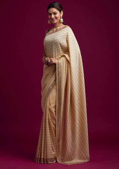 Gold Swarovski Shimmer Designer Saree - koskii