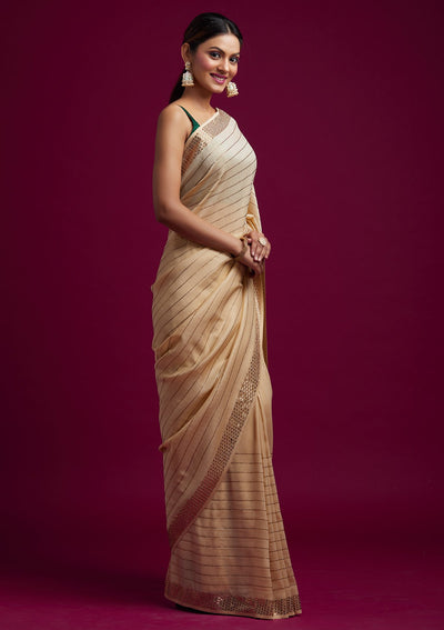 Gold Swarovski Shimmer Designer Saree - koskii
