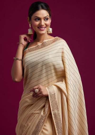 Gold Swarovski Shimmer Designer Saree - koskii