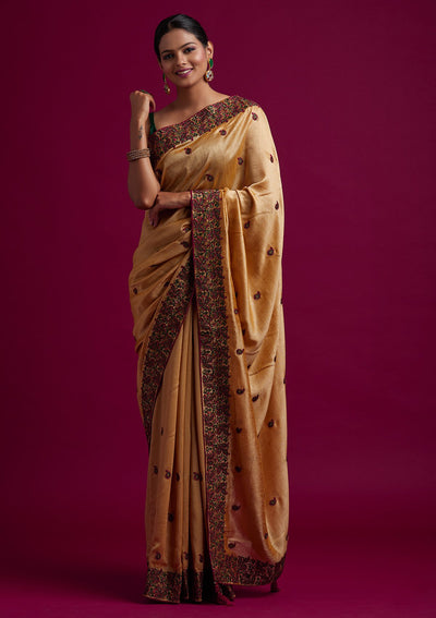 Gold Threadwork Art Silk Designer Saree - koskii
