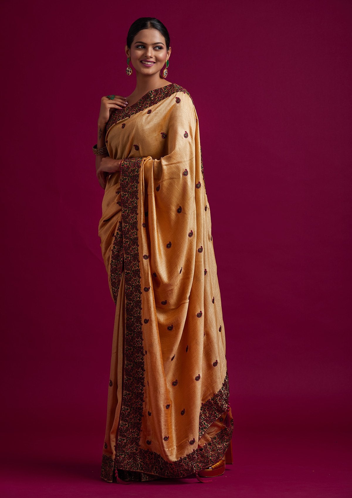 Gold Threadwork Art Silk Designer Saree - koskii