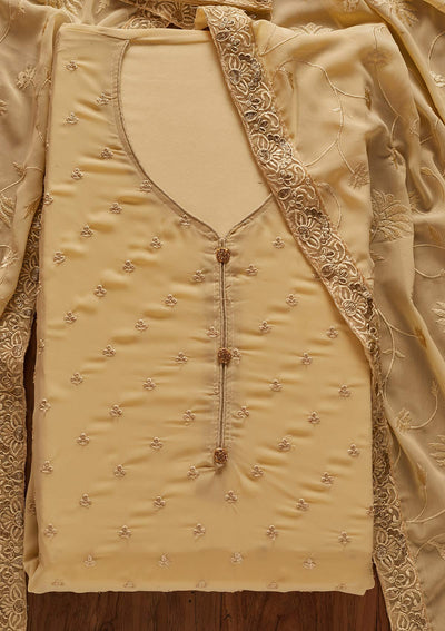 Gold Threadwork Georgette Designer Unstitched Salwar Suit - koskii