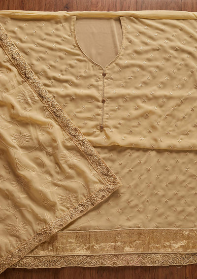 Gold Threadwork Georgette Designer Unstitched Salwar Suit - koskii