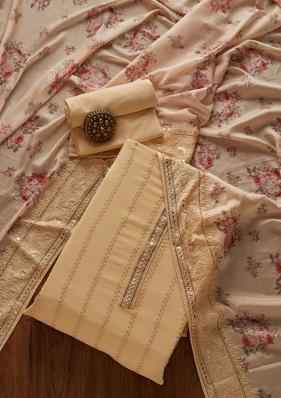 Gold Threadwork Georgette Designer Unstitched Salwar Suit - koskii
