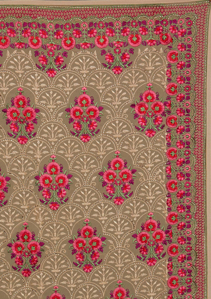 Gold Threadwork Georgette Designer Saree - Koskii