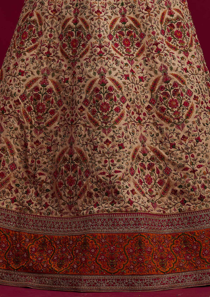Gold Threadwork Raw Silk Designer Semi-Stitched Lehenga - koskii