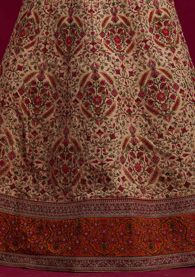 Gold Threadwork Raw Silk Designer Semi-Stitched Lehenga - koskii