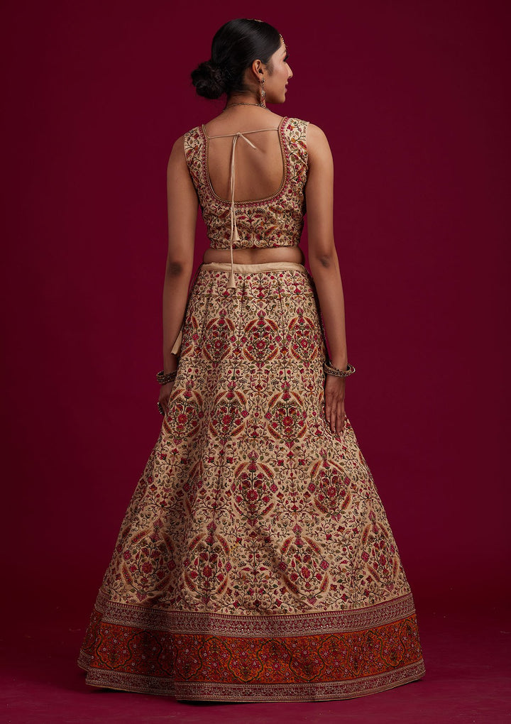 Gold Threadwork Raw Silk Designer Semi-Stitched Lehenga - koskii