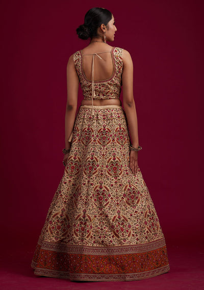 Gold Threadwork Raw Silk Designer Semi-Stitched Lehenga - koskii
